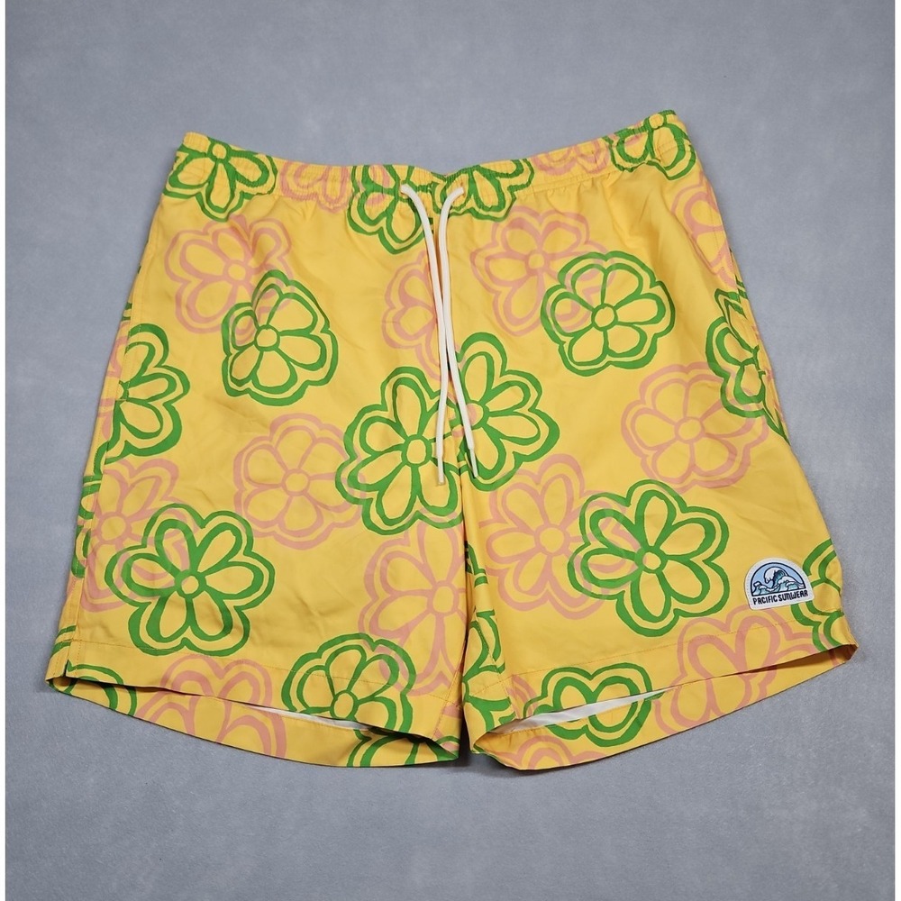 Pacsun Mens Yellow Floral Lined Swim Trunks Board‎ Shorts Size Medium NWOT